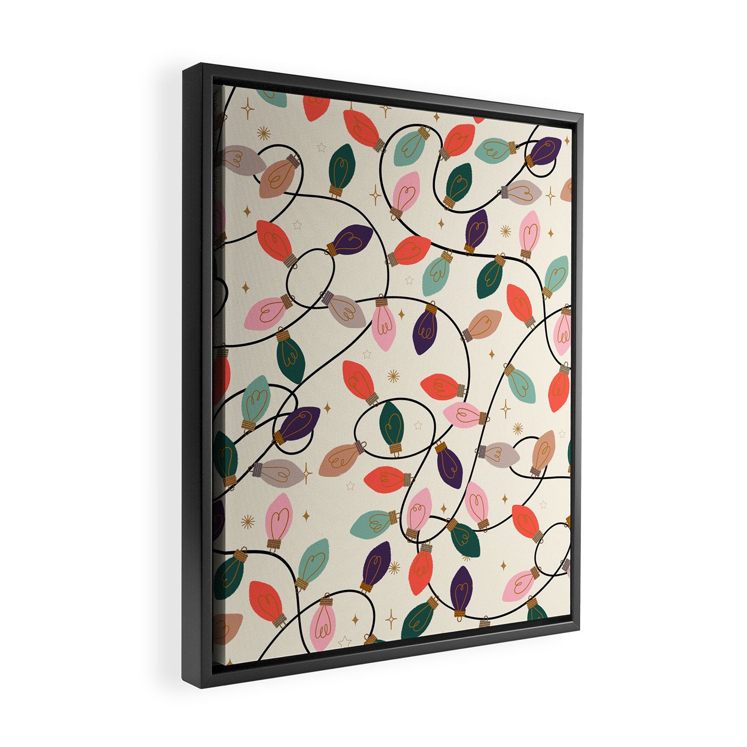 Whimsical Festive String Lights Seamless Pattern Framed Canvas Print Gallery Image 2