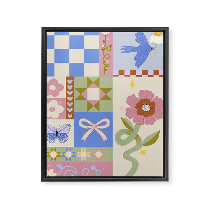 Whimsical Folk Garden Collage Framed Canvas Print Gallery Image 1