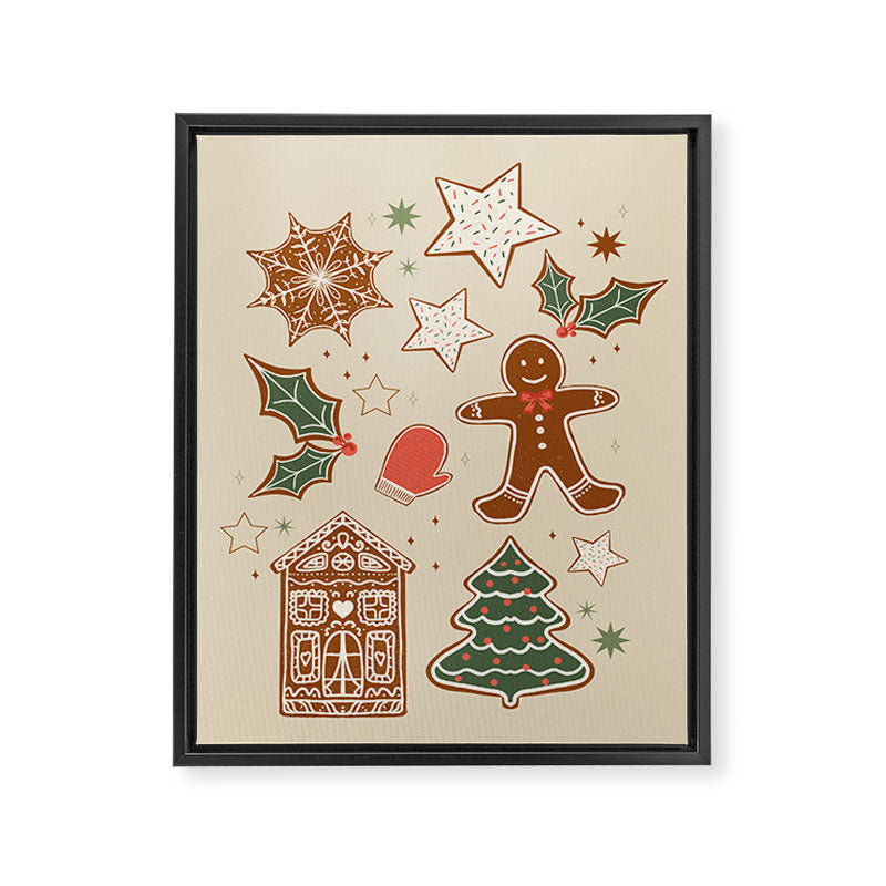 Whimsical Gingerbread Holiday Icons Collection Framed Canvas Print Gallery Image 8