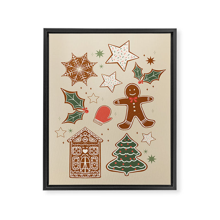 Whimsical Gingerbread Holiday Icons Collection Framed Canvas Print Gallery Image 1