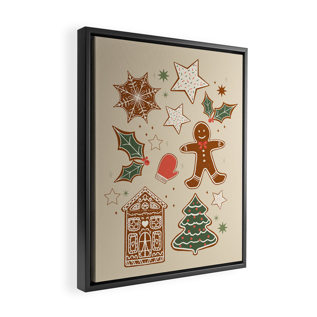 Whimsical Gingerbread Holiday Icons Collection Framed Canvas Print Gallery Image 2