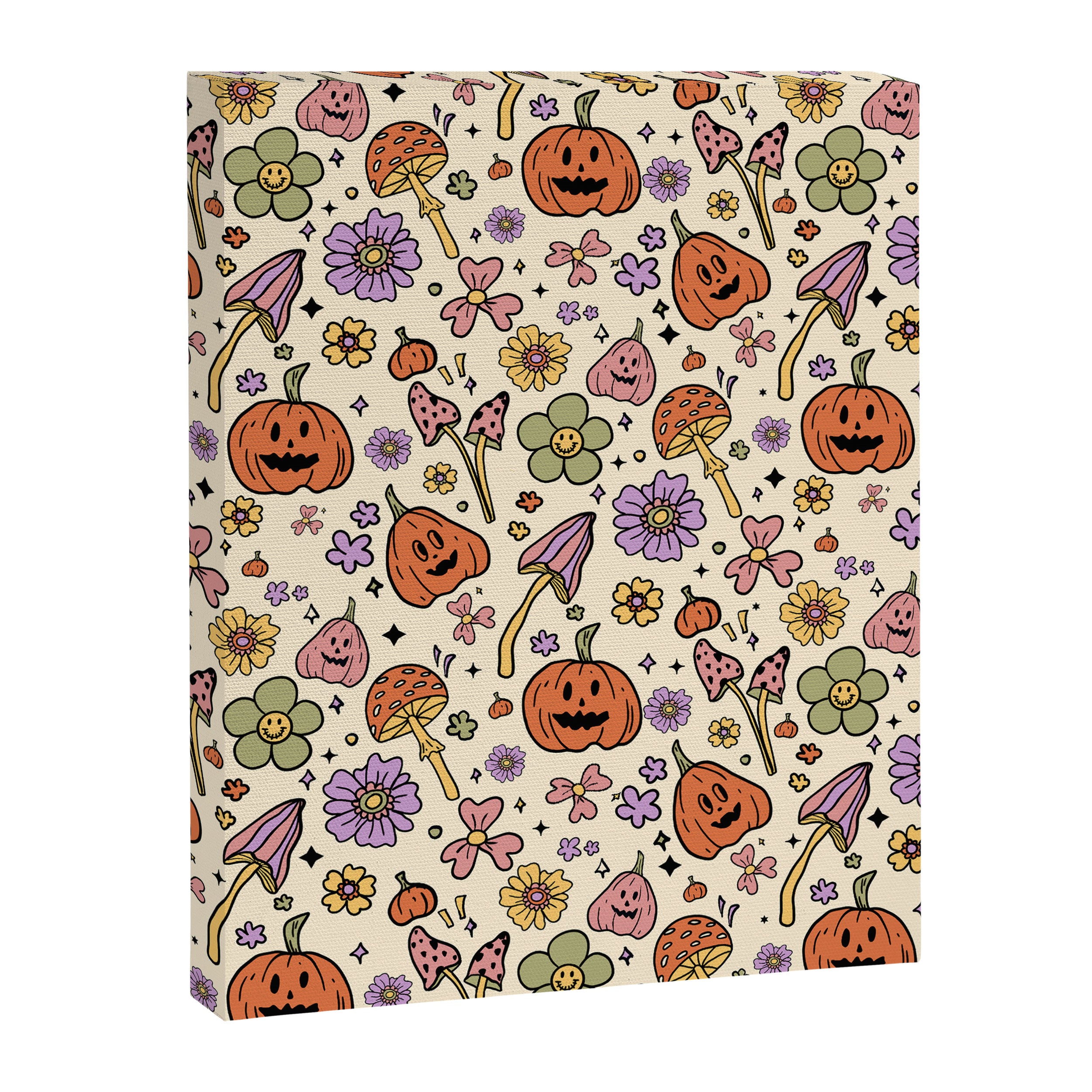 Whimsical Halloween Pattern Cute Pumpkins Mushrooms and Flowers in Pastel Autumn Colors Canvas Print Gallery Image 8