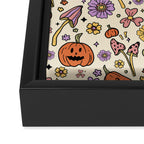 Whimsical Halloween Pattern Cute Pumpkins Mushrooms and Flowers in Pastel Autumn Colors Framed Canvas Print Gallery Image 3