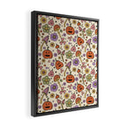 Whimsical Halloween Pattern Cute Pumpkins Mushrooms and Flowers in Pastel Autumn Colors Framed Canvas Print Gallery Image 2