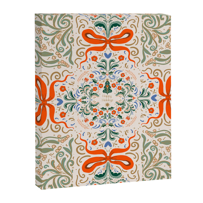 Whimsical Holiday Bows and Florals Pattern  Festive Folk Art Inspired Design Canvas Print Gallery Image 1