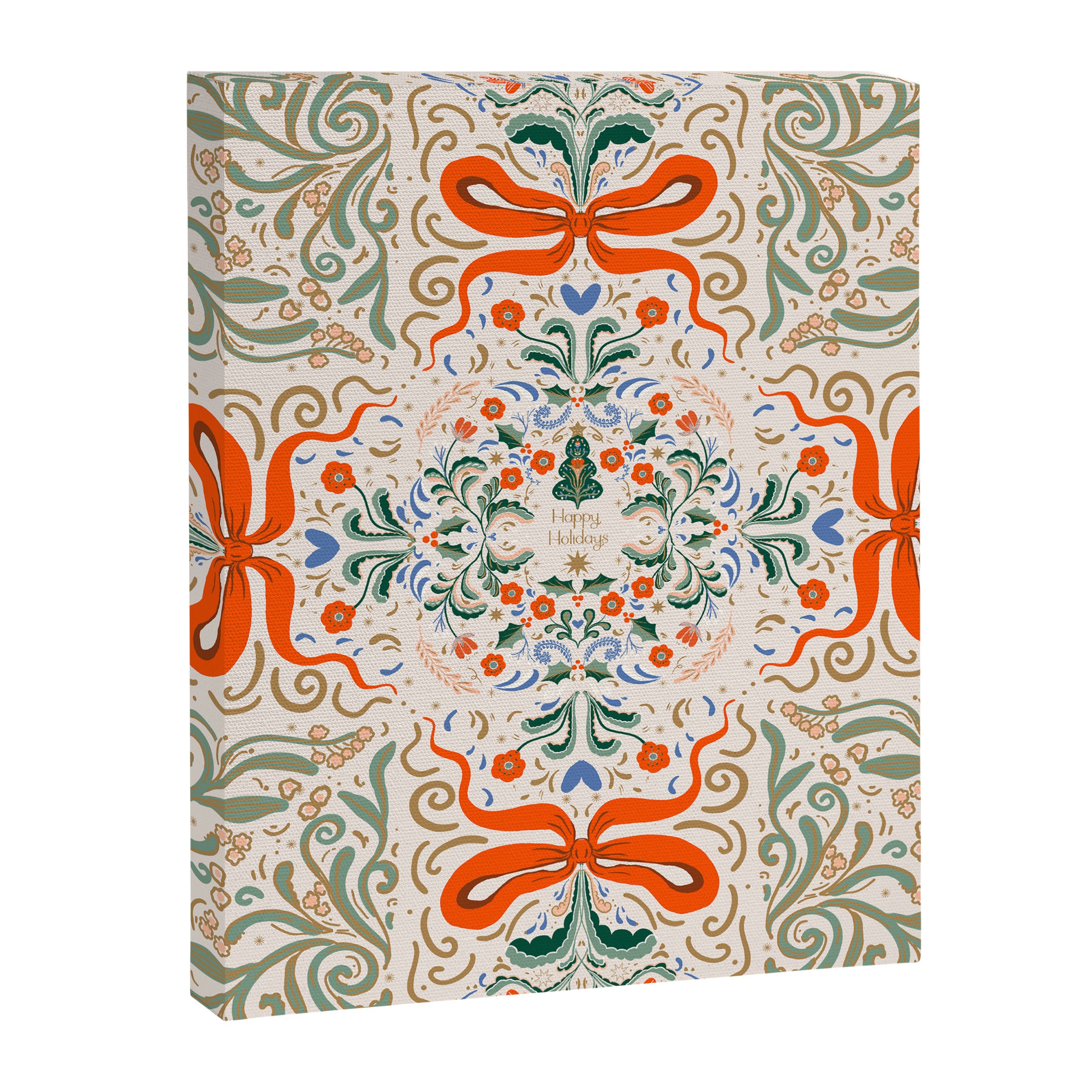 Whimsical Holiday Bows and Florals Pattern  Festive Folk Art Inspired Design Canvas Print Gallery Image 8