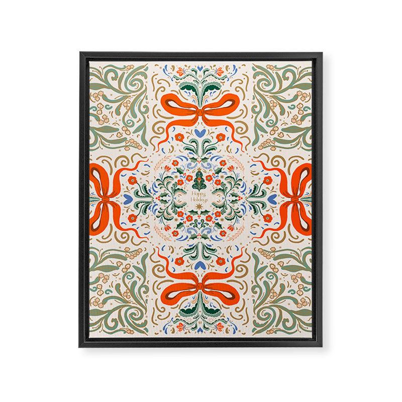 Whimsical Holiday Bows and Florals Pattern  Festive Folk Art Inspired Design Framed Canvas Print Gallery Image 8