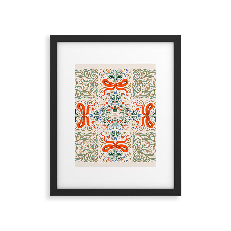 Whimsical Holiday Bows and Florals Pattern  Festive Folk Art Inspired Design Framed Art Print Gallery Image 6