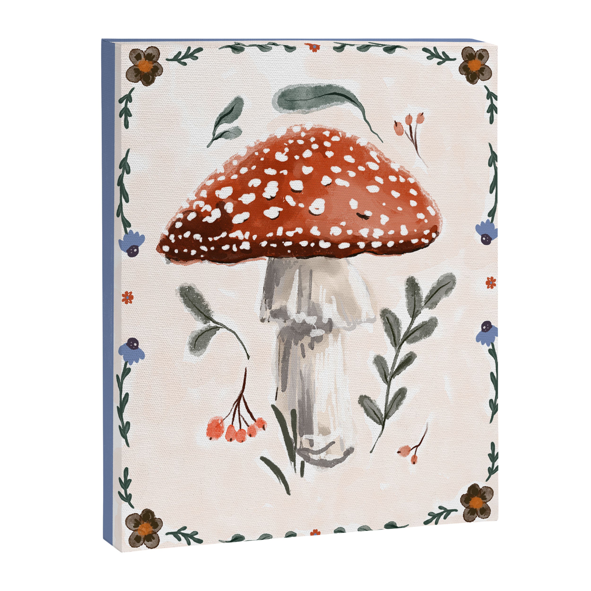 Whimsical Red Mushroom with Floral Border  Canvas Print Gallery Image 8