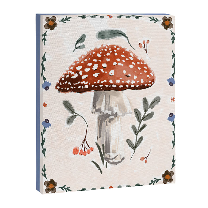 Whimsical Red Mushroom with Floral Border  Canvas Print Gallery Image 1