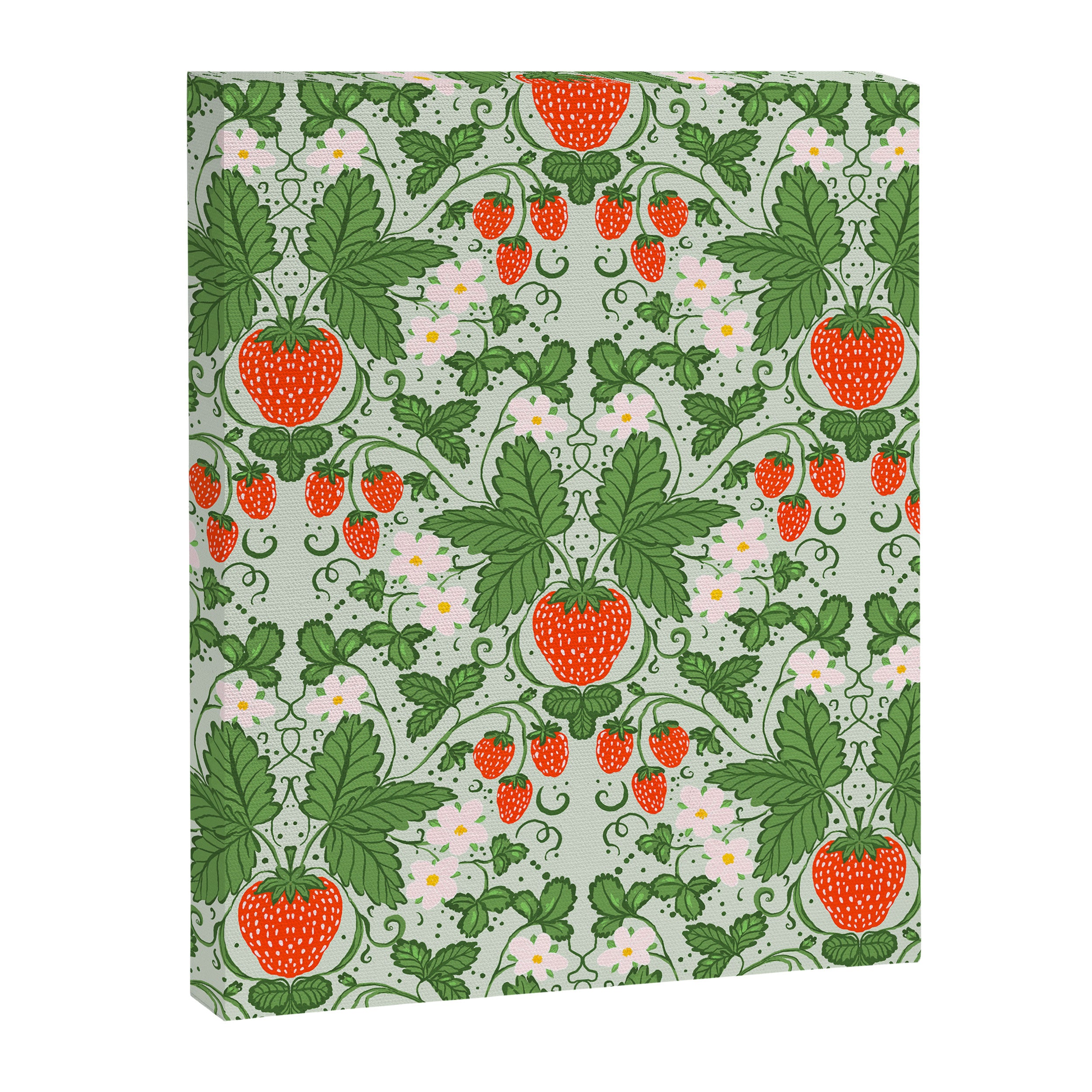 Whimsical Strawberry Vine and Floral Garden Pattern Canvas Print Gallery Image 8
