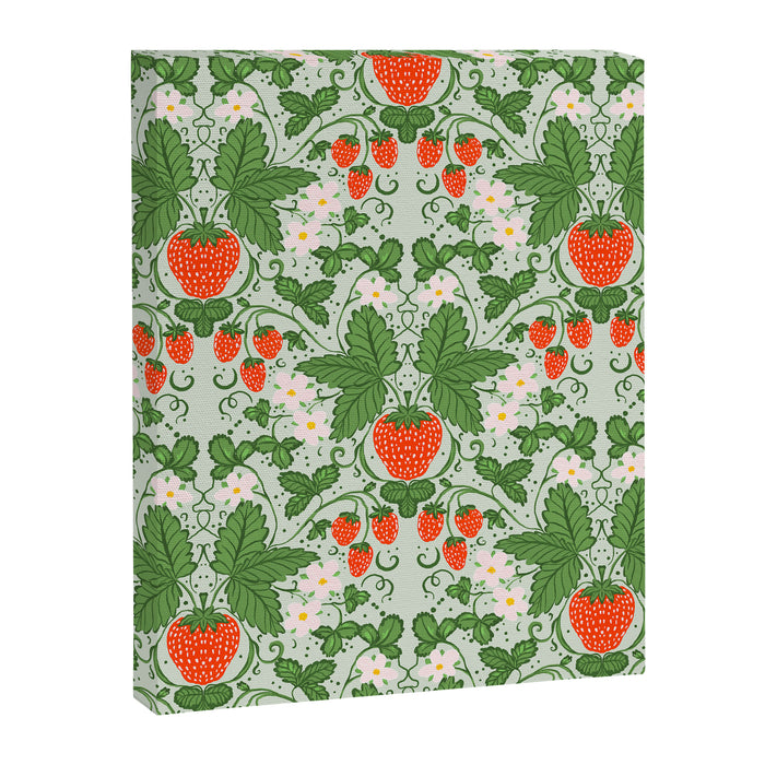 Whimsical Strawberry Vine and Floral Garden Pattern Canvas Print Gallery Image 1