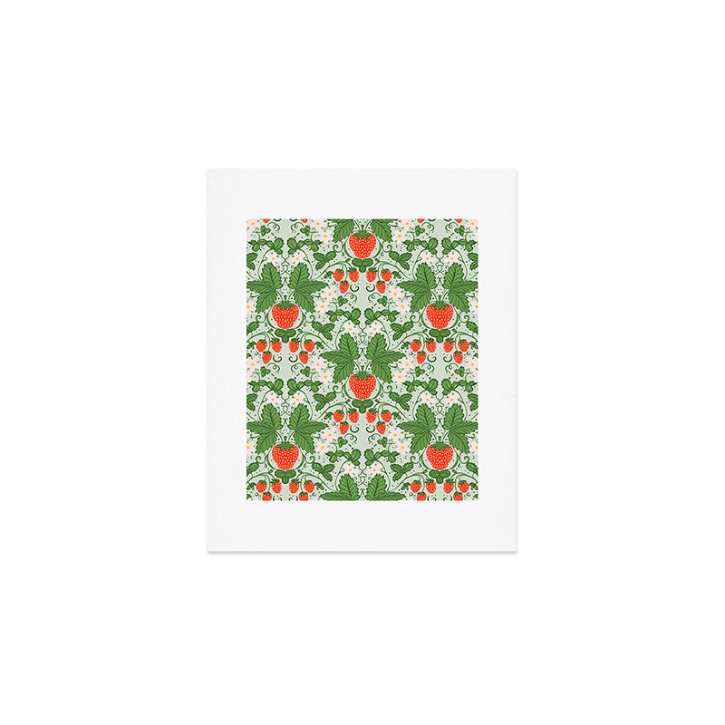 Whimsical Strawberry Vine and Floral Garden Pattern Art Print Gallery Image 1