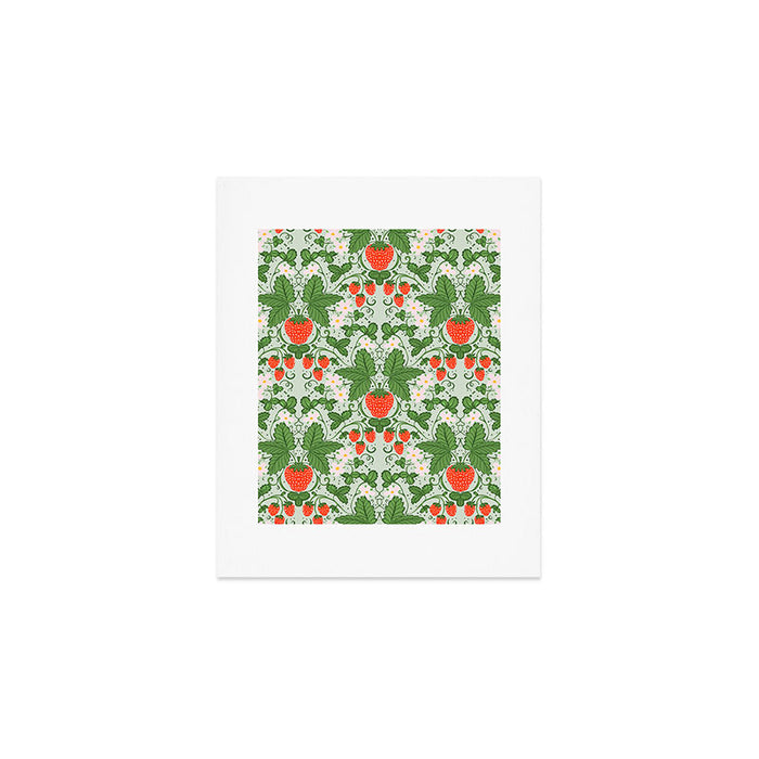 Whimsical Strawberry Vine and Floral Garden Pattern Art Print Gallery Image 1