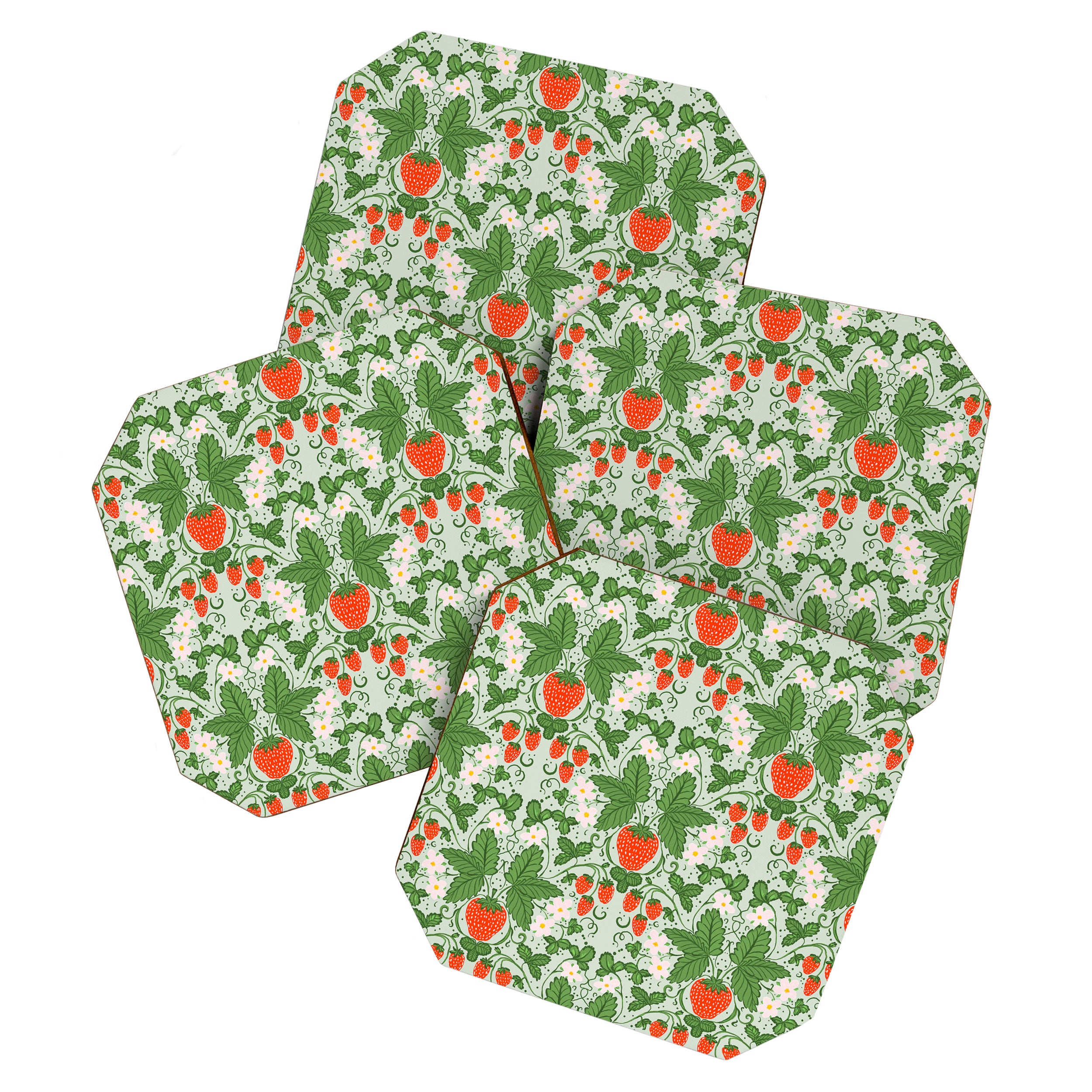 Whimsical Strawberry Vine and Floral Garden Pattern Coaster Gallery Image 1