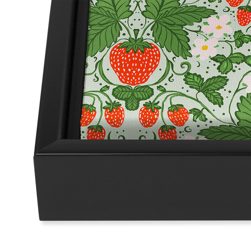 Whimsical Strawberry Vine and Floral Garden Pattern Framed Canvas Print Gallery Image 3