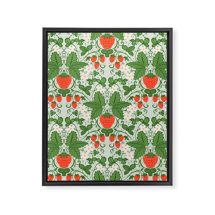 Whimsical Strawberry Vine and Floral Garden Pattern Framed Canvas Print Gallery Image 1