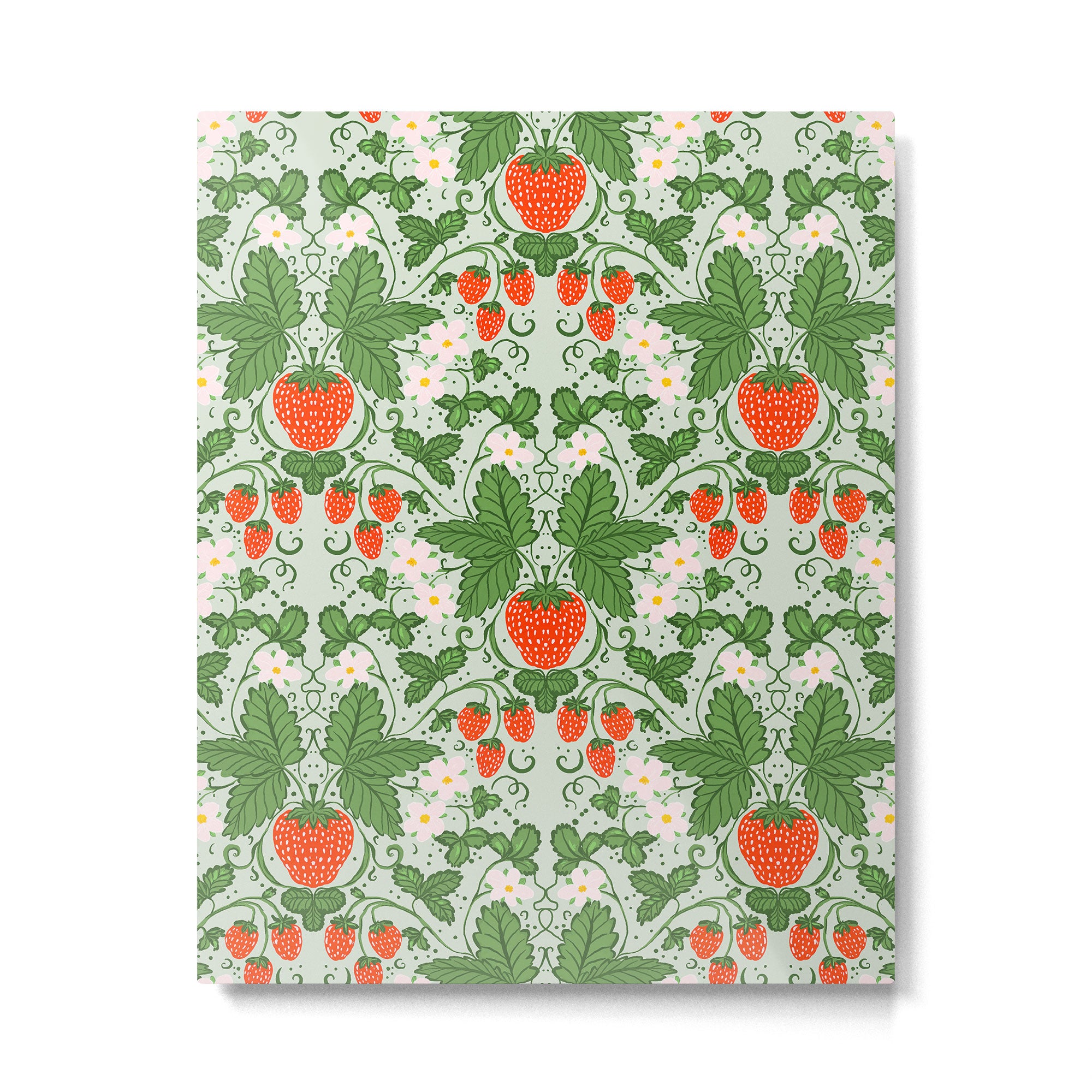 Whimsical Strawberry Vine and Floral Garden Pattern Metal Print Gallery Image 6