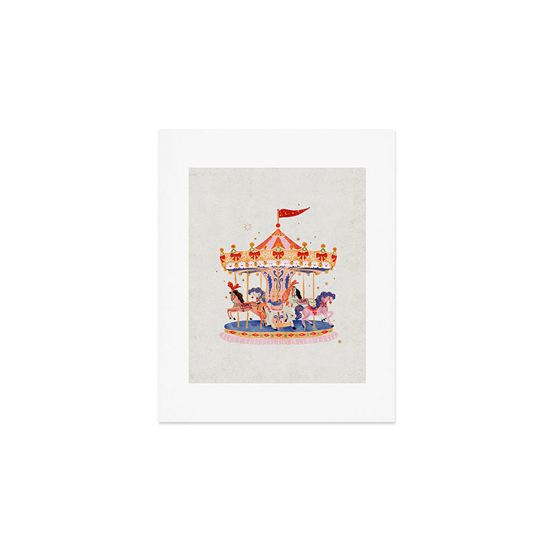 Whimsical Vintage Carousel Ride Art Print Gallery Image 1
