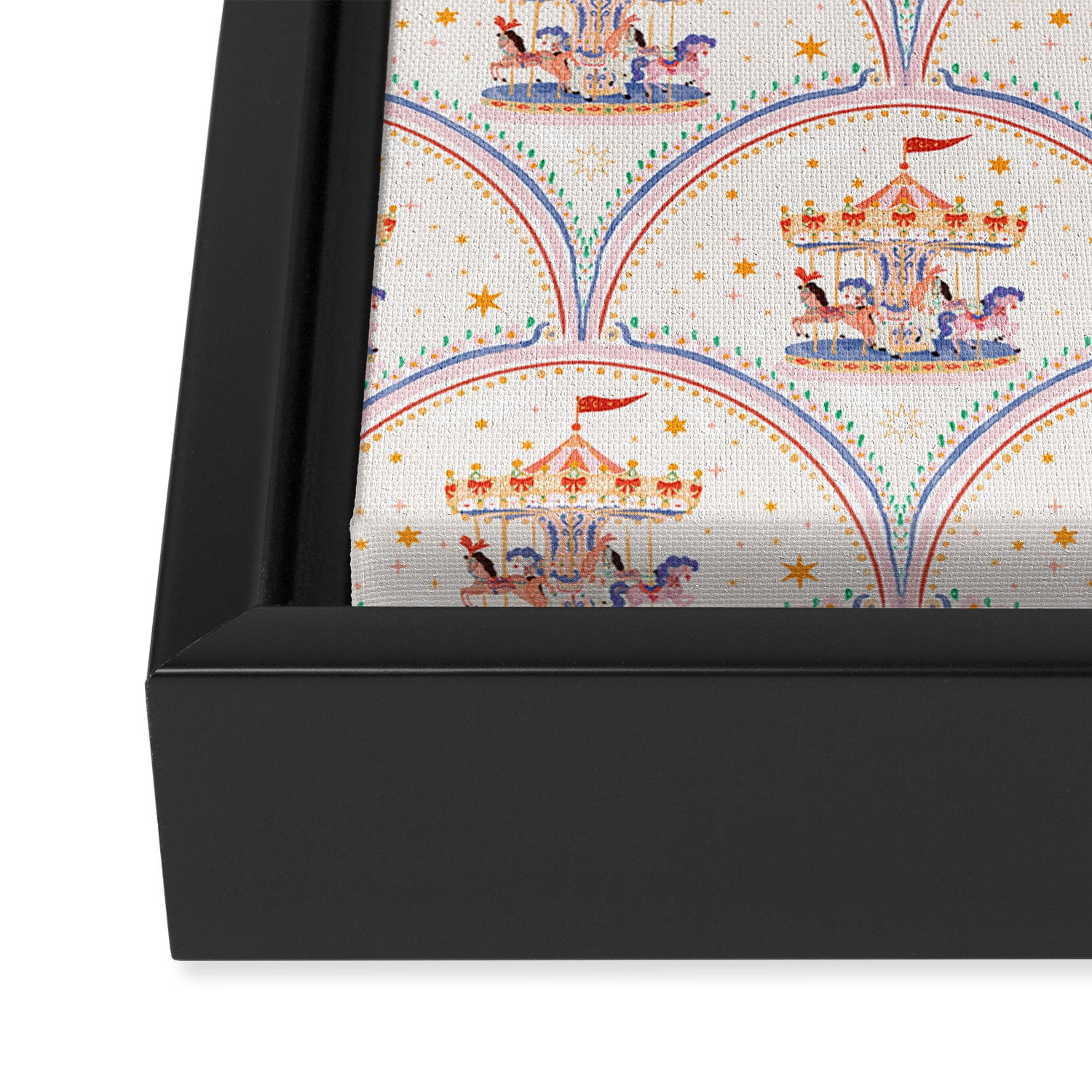 Whimsical Vintage Carousel Ride Seamless Pattern Framed Canvas Print Gallery Image 3
