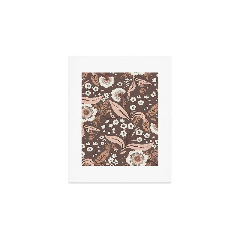 Winter Floral Vintage Pattern Warm Brown and Blush Botanical Design Art Print Gallery Image 1