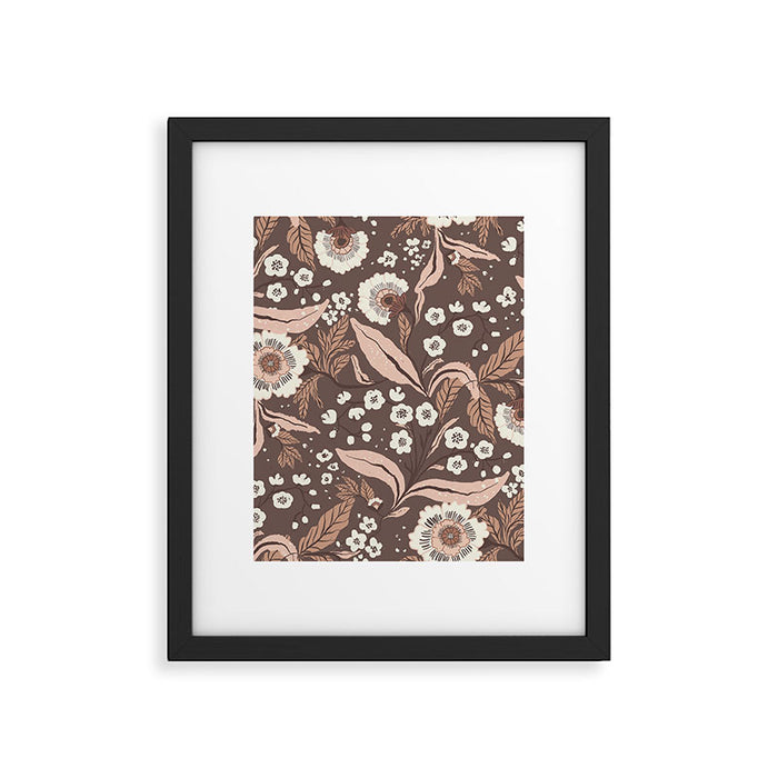 Winter Floral Vintage Pattern Warm Brown and Blush Botanical Design Framed Art Print Gallery Image 1