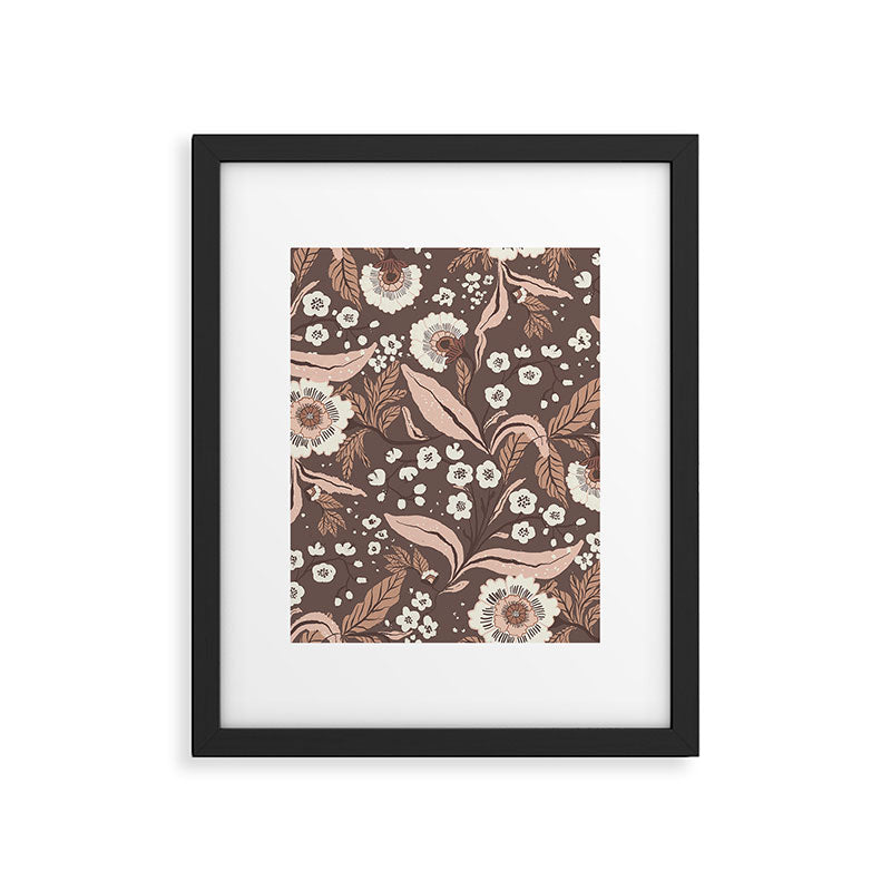 Winter Floral Vintage Pattern Warm Brown and Blush Botanical Design Framed Art Print Gallery Image 6
