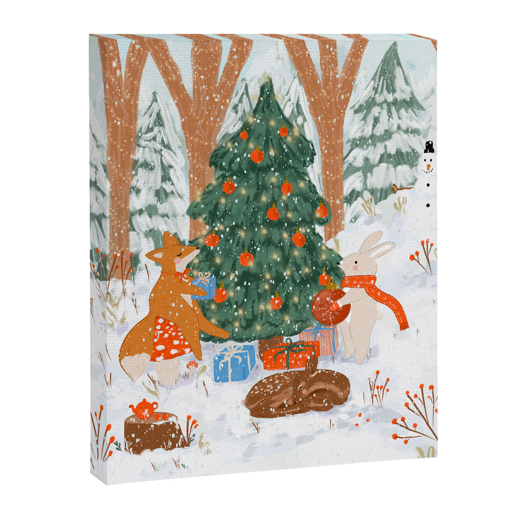 Woodland Winter Wonderland Festive Forest Animals and Christmas Tree Illustration Canvas Print Gallery Image 6
