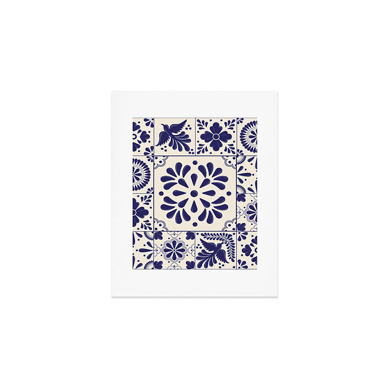 Blue Mexican Talavera Pattern by Akbaly Art Print Gallery Image 1