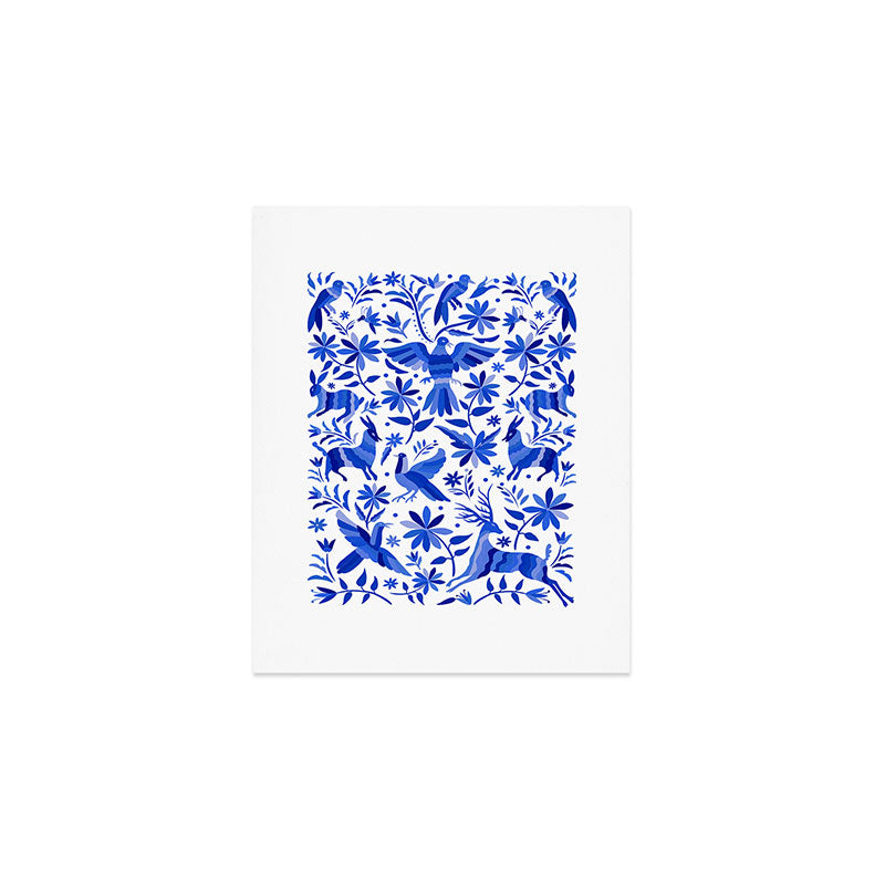 Mexican Otomí Design in Deep Blue by Akbaly Art Print Gallery Image 1