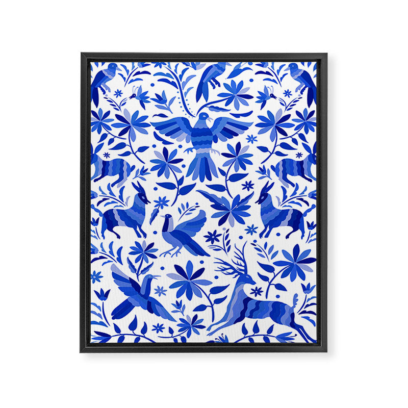 Mexican Otomí Design in Deep Blue by Akbaly Framed Canvas Print Gallery Image 3