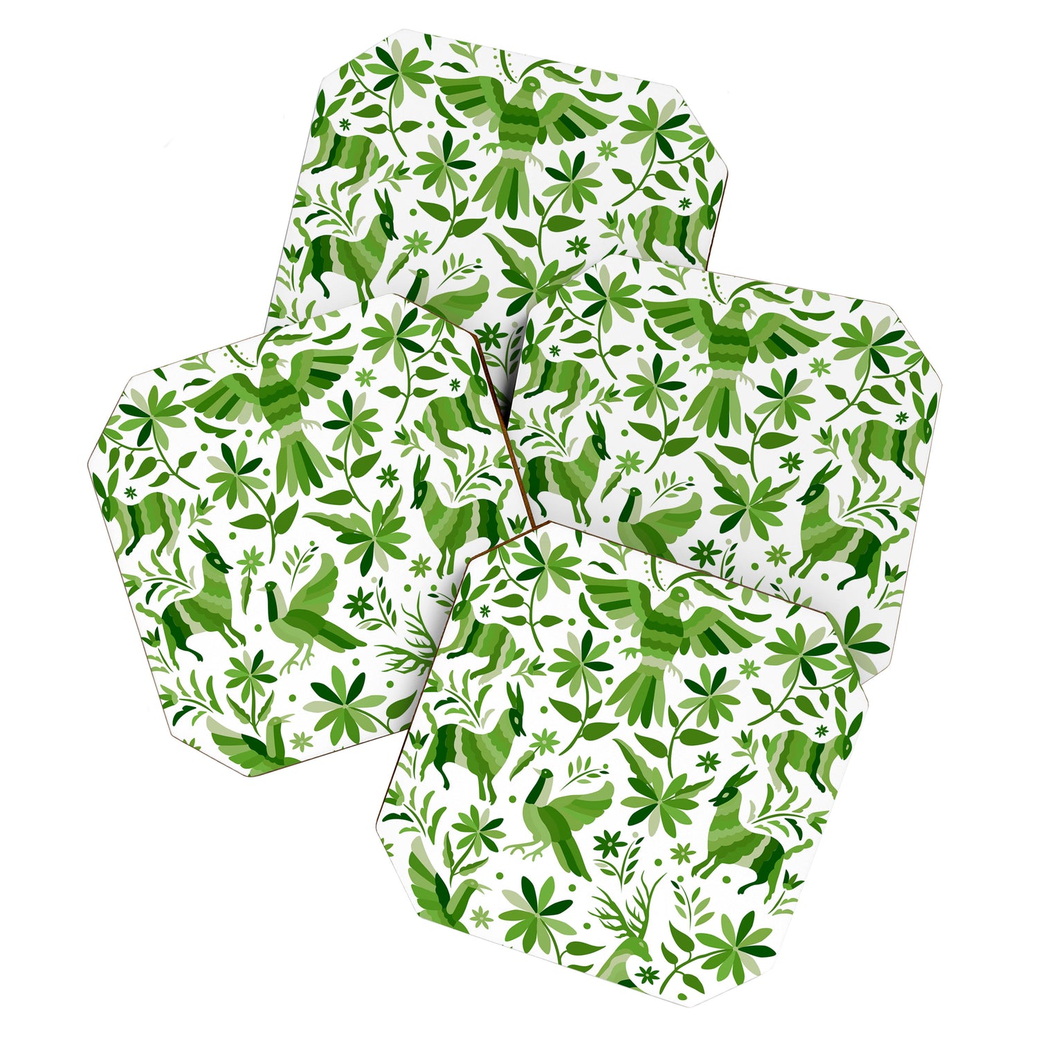 Mexican Otomí Design in Green by Akbaly Coaster Gallery Image 1