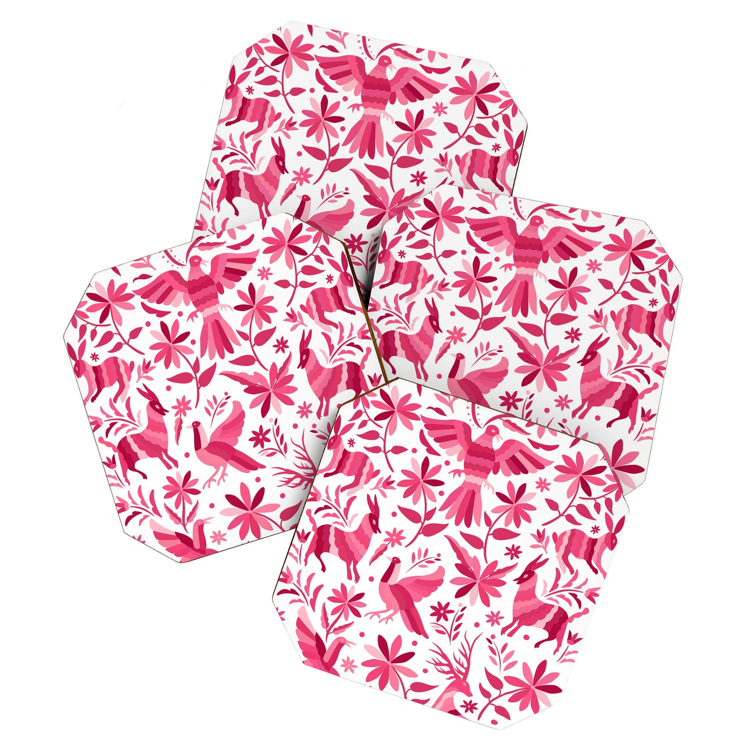 Mexican Otomi Design in Pink by Akbaly Coaster Gallery Image 1
