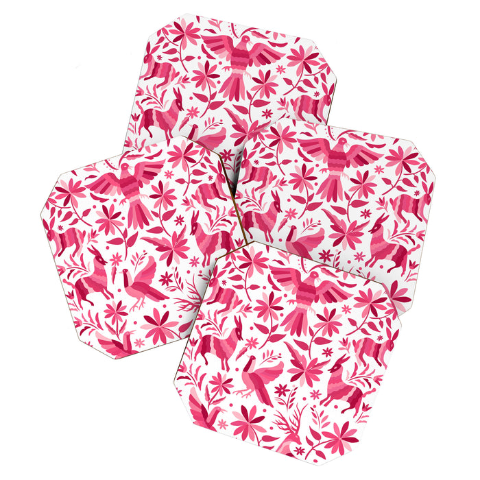 Mexican Otomi Design in Pink by Akbaly Coaster Gallery Image 1