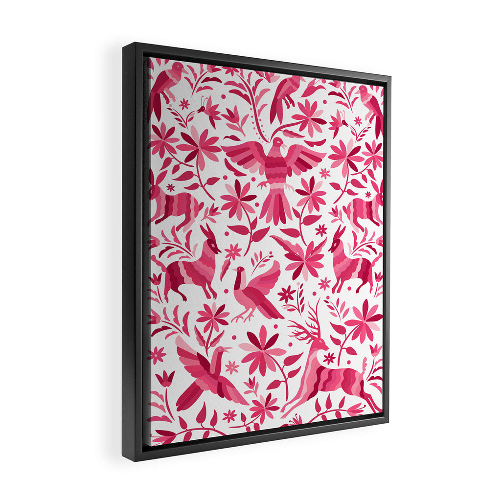 Mexican Otomi Design in Pink by Akbaly Framed Canvas Print Gallery Image 2