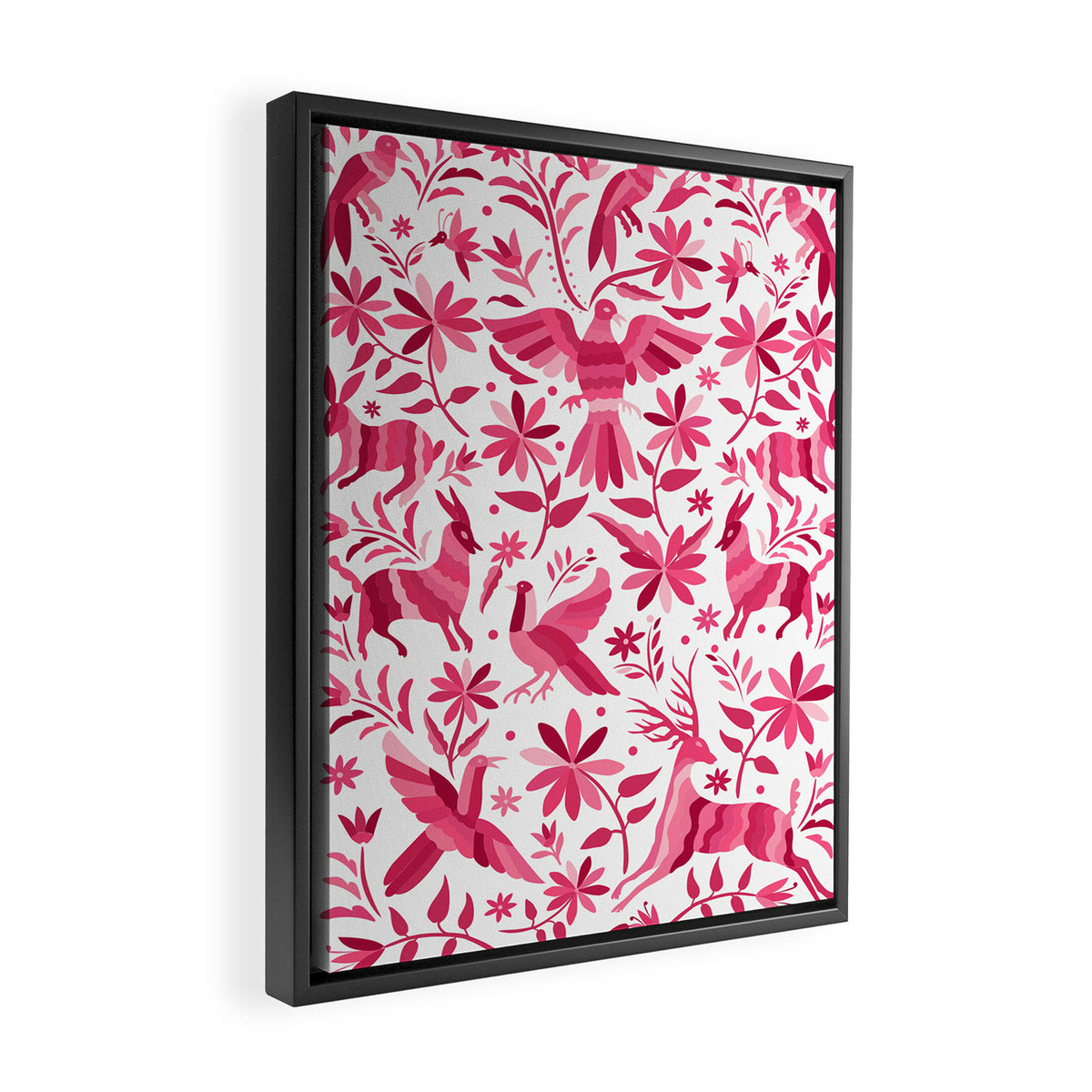Mexican Otomi Design in Pink by Akbaly Framed Canvas Print Gallery Image 2