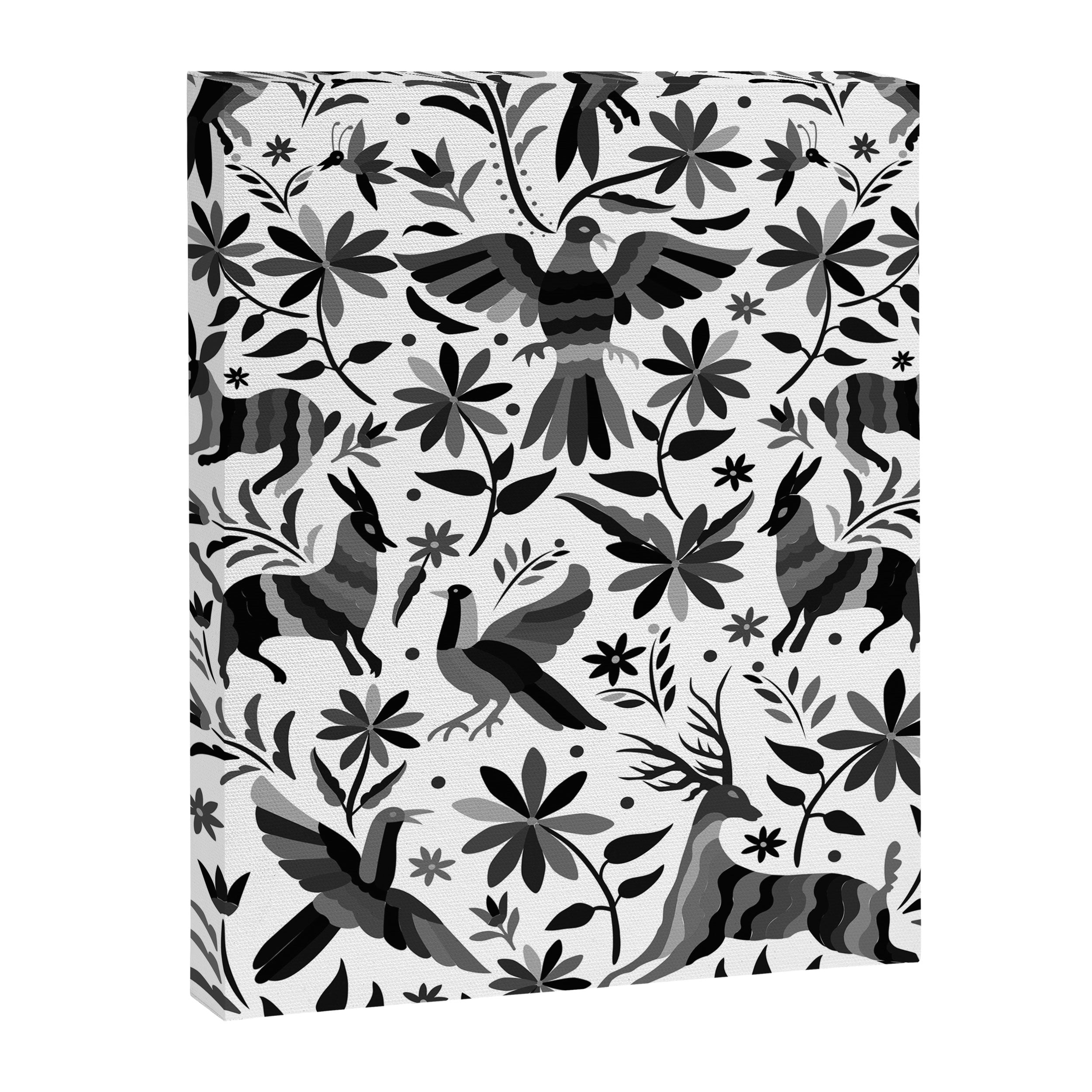 Mexican Otomi Design in Shades of Gray by Akbaly Canvas Print Gallery Image 6