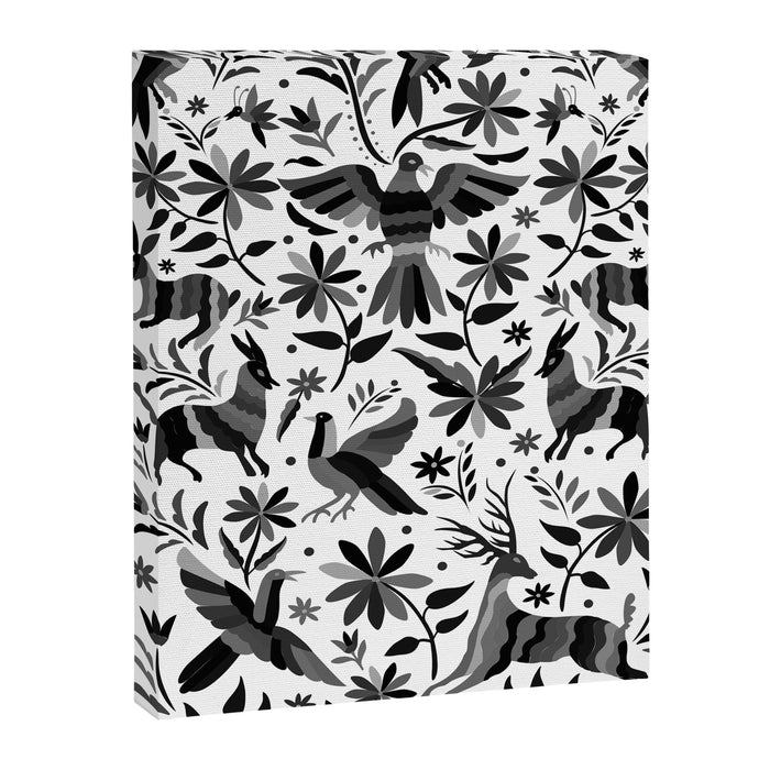 Mexican Otomi Design in Shades of Gray by Akbaly Canvas Print Gallery Image 1