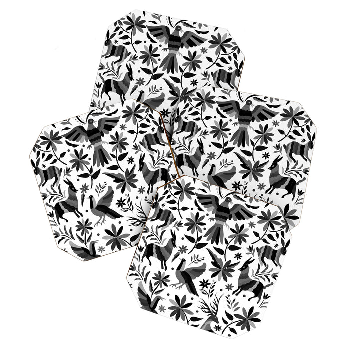 Mexican Otomi Design in Shades of Gray by Akbaly Coaster Gallery Image 1