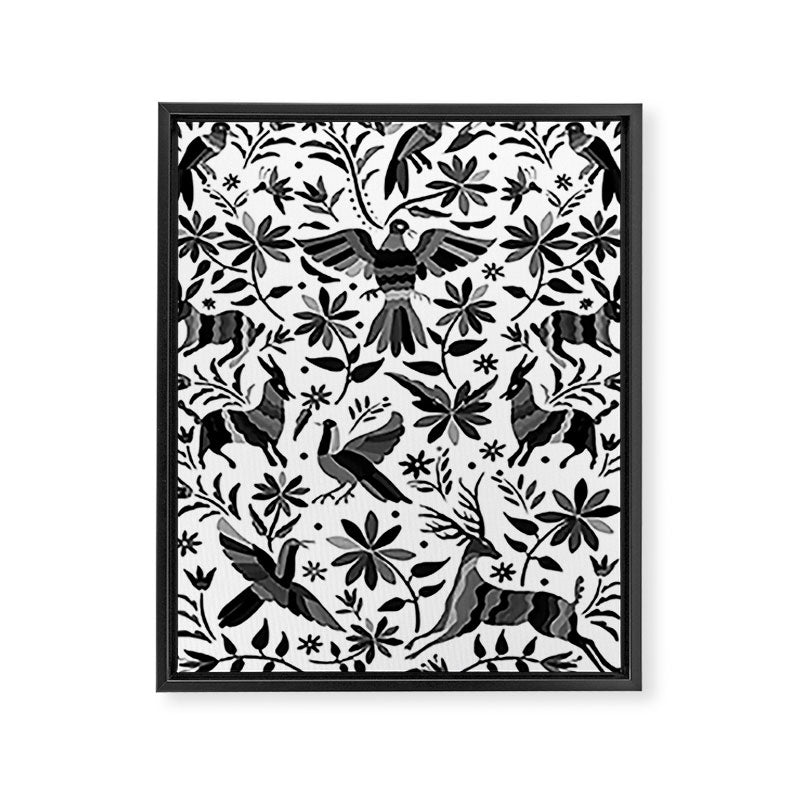 Mexican Otomi Design in Shades of Gray by Akbaly Framed Canvas Print Gallery Image 6