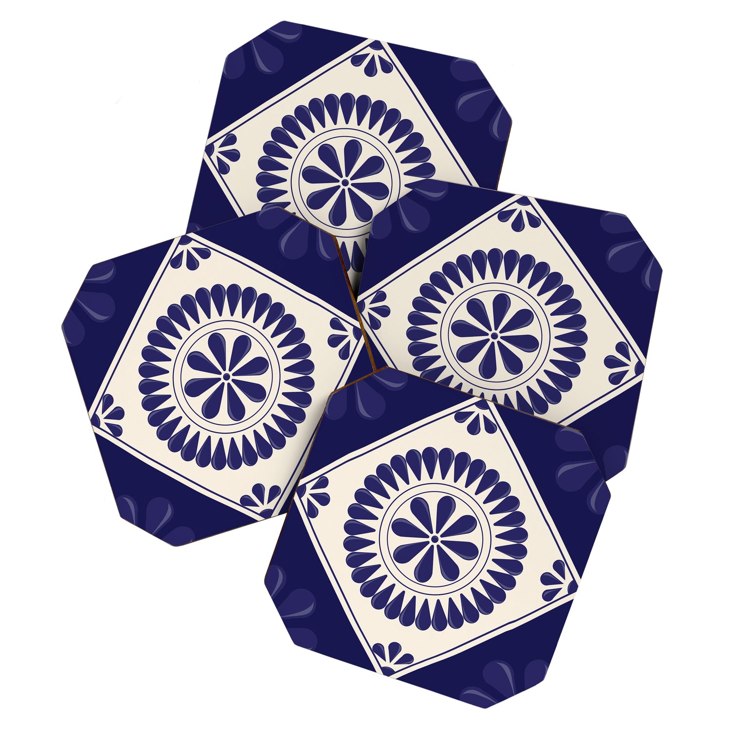 Mexican Talavera Blue Floral Tile by Akbaly Coaster Gallery Image 1