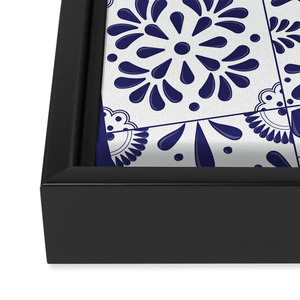 Mexican Talavera Blue Tiles Pattern by Akbaly Framed Canvas Print Gallery Image 3