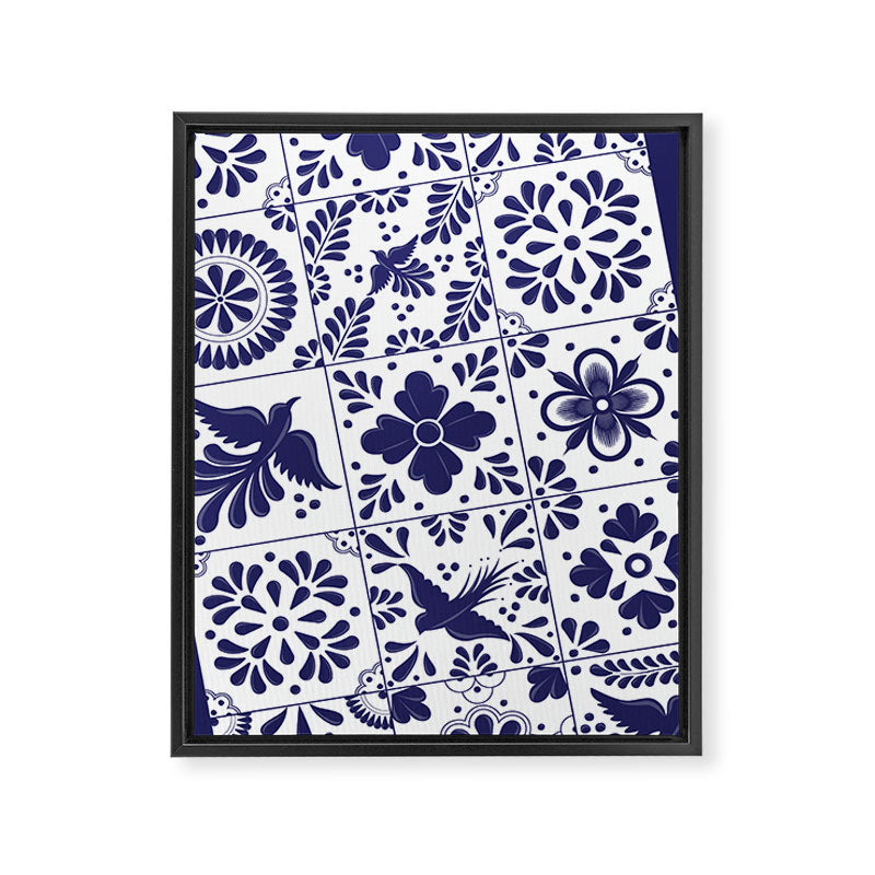 Mexican Talavera Blue Tiles Pattern by Akbaly Framed Canvas Print Gallery Image 6