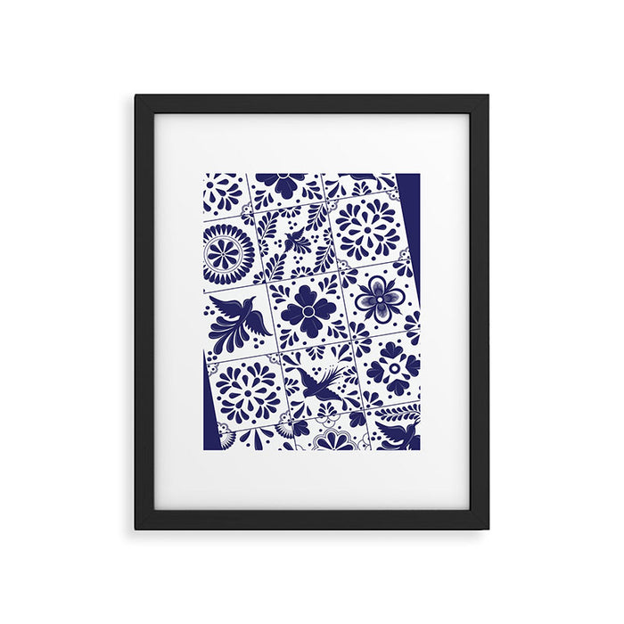 Mexican Talavera Blue Tiles Pattern by Akbaly Framed Art Print Gallery Image 1