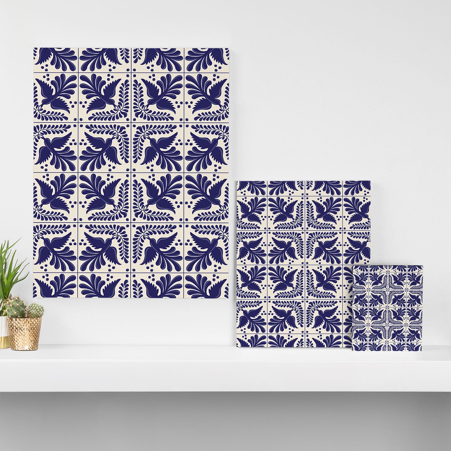 Mexican Talavera With Blue Birds Pattern by Akbaly Canvas Print Gallery Image 3