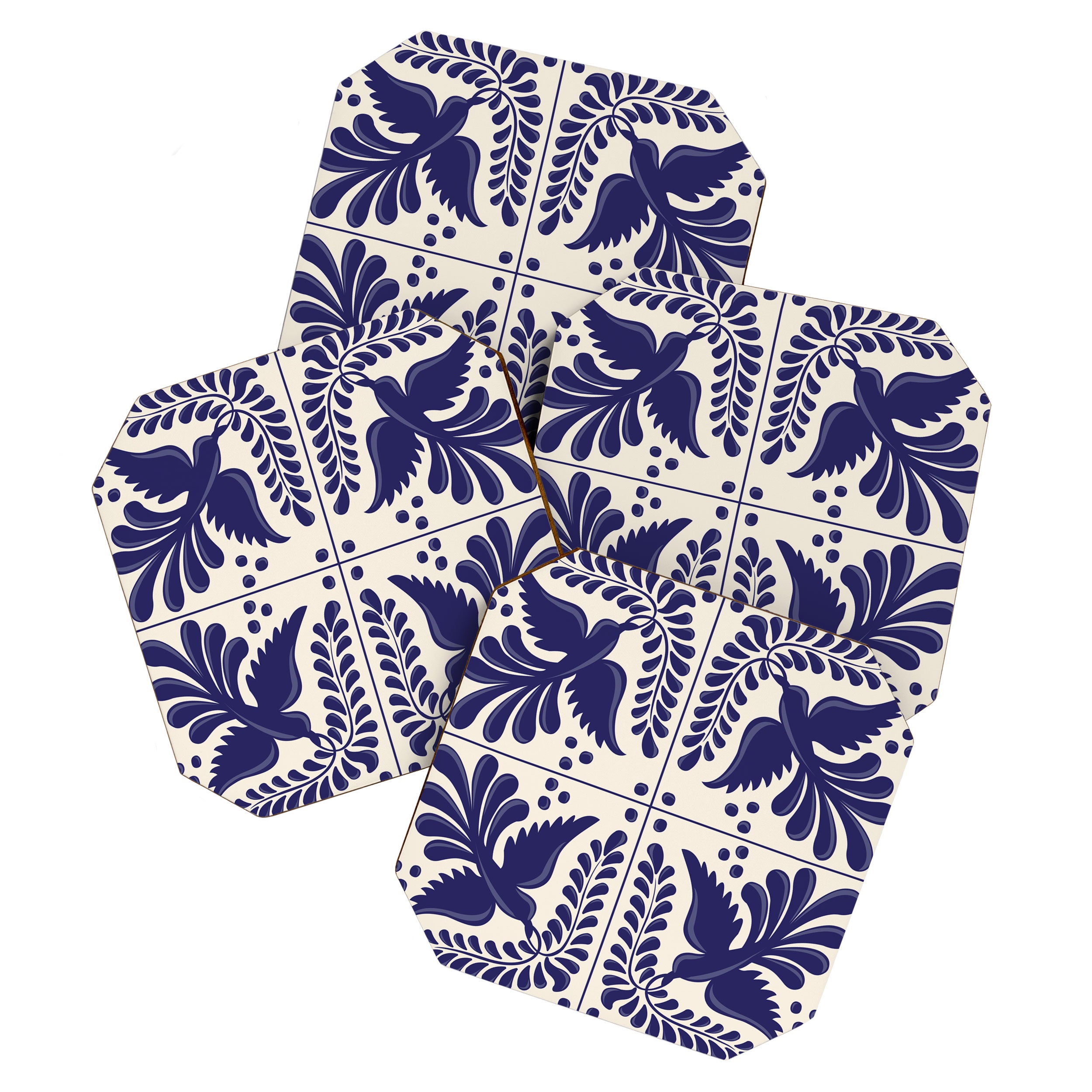 Mexican Talavera With Blue Birds Pattern by Akbaly Coaster Gallery Image 1