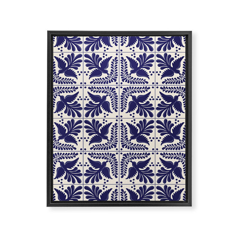 Mexican Talavera With Blue Birds Pattern by Akbaly Framed Canvas Print Gallery Image 3