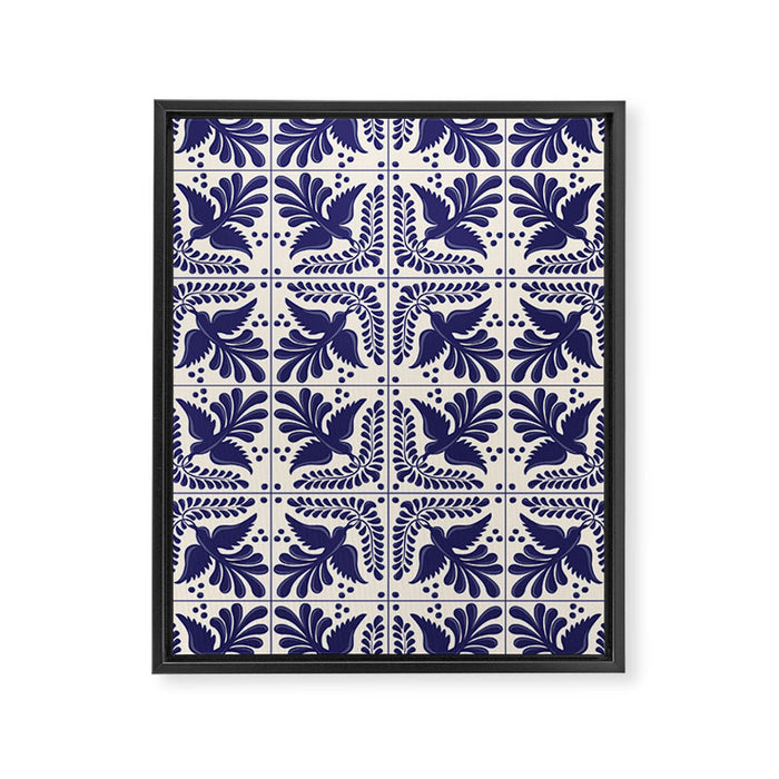 Mexican Talavera With Blue Birds Pattern by Akbaly Framed Canvas Print Gallery Image 1