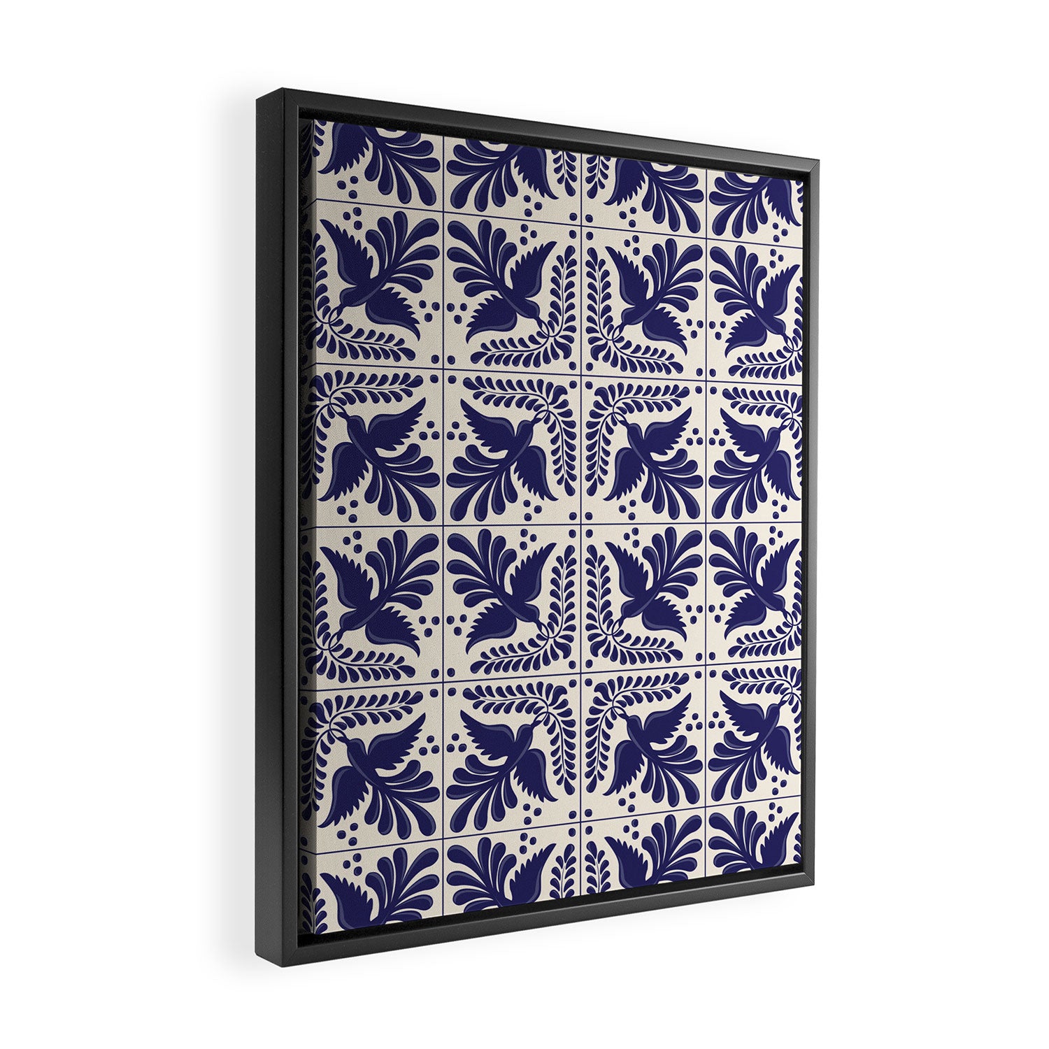 Mexican Talavera With Blue Birds Pattern by Akbaly Framed Canvas Print Gallery Image 2