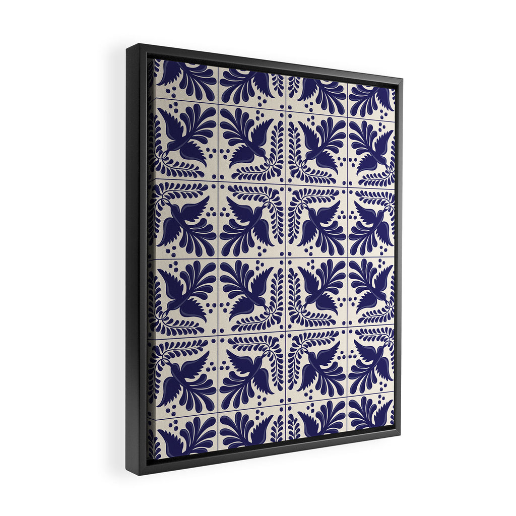 Mexican Talavera With Blue Birds Pattern by Akbaly Framed Canvas Print Gallery Image 2
